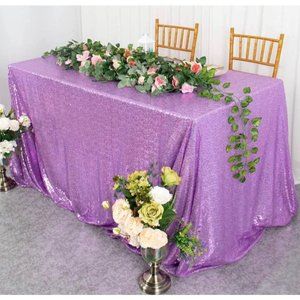 Lavender Purple Sequin Tablecloth 50x72” Lilac Overlay Wedding Party Home Decor